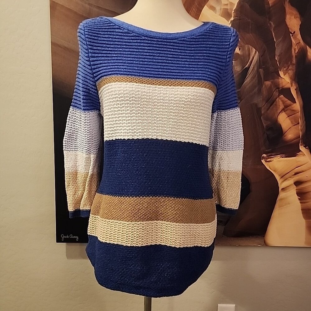 Chicos Women’s Striped Pullover Knit Sweater Half Sleeve Size 1 or Medium